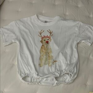 White Toddler Oversized tshirt bubble with Reindeer Dog Print